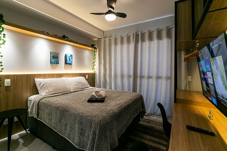 Studio TOP - Cama Queen + Piscina e Rooftop
