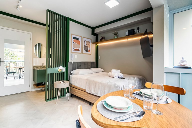 Studio Calmo c/ Vista Verde a 650m da Av. Paulista